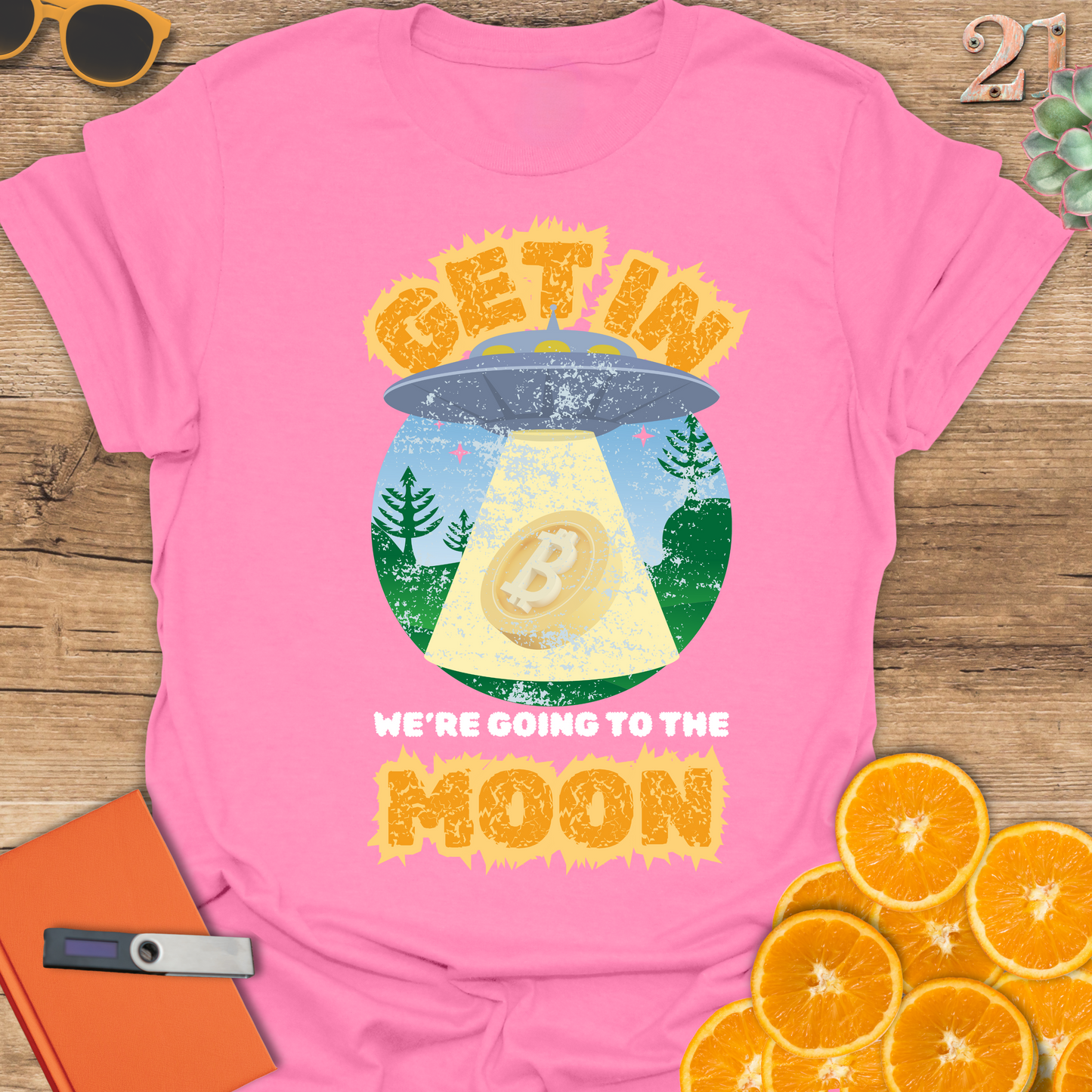 Alien Spaceship Bitcoin to the Moon T-Shirt