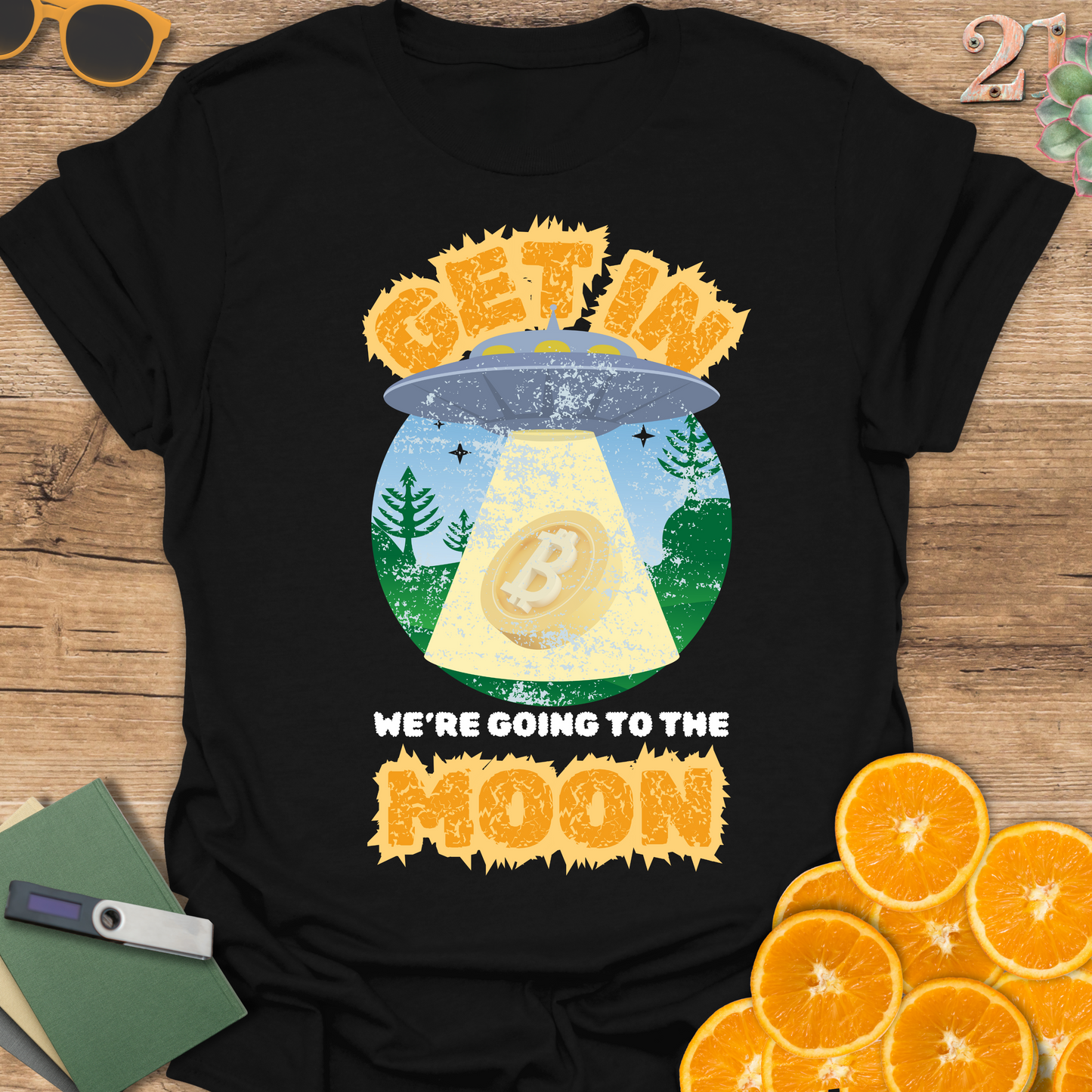 Alien Spaceship Bitcoin to the Moon T-Shirt