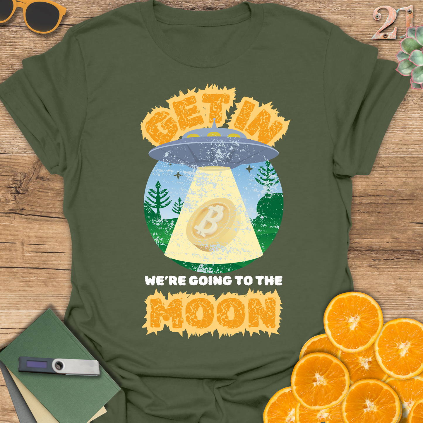 Alien Spaceship Bitcoin to the Moon T-Shirt