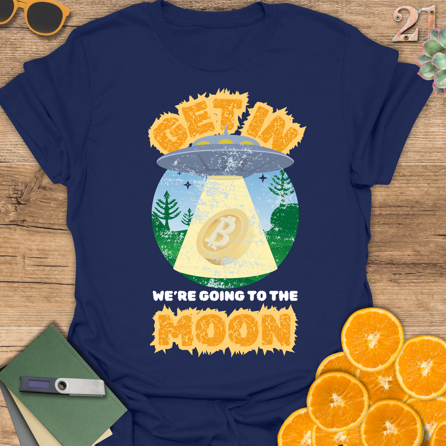 Alien Spaceship Bitcoin to the Moon T-Shirt