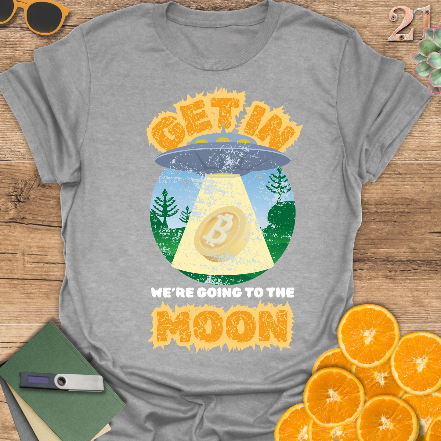 Alien Spaceship Bitcoin to the Moon T-Shirt